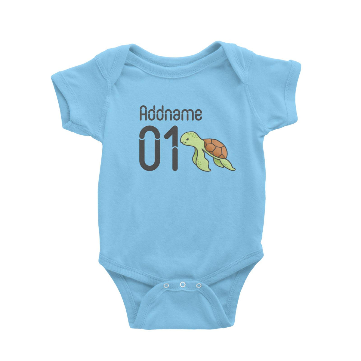 Name and Number Cute Hand Drawn Style Turtle Baby Romper