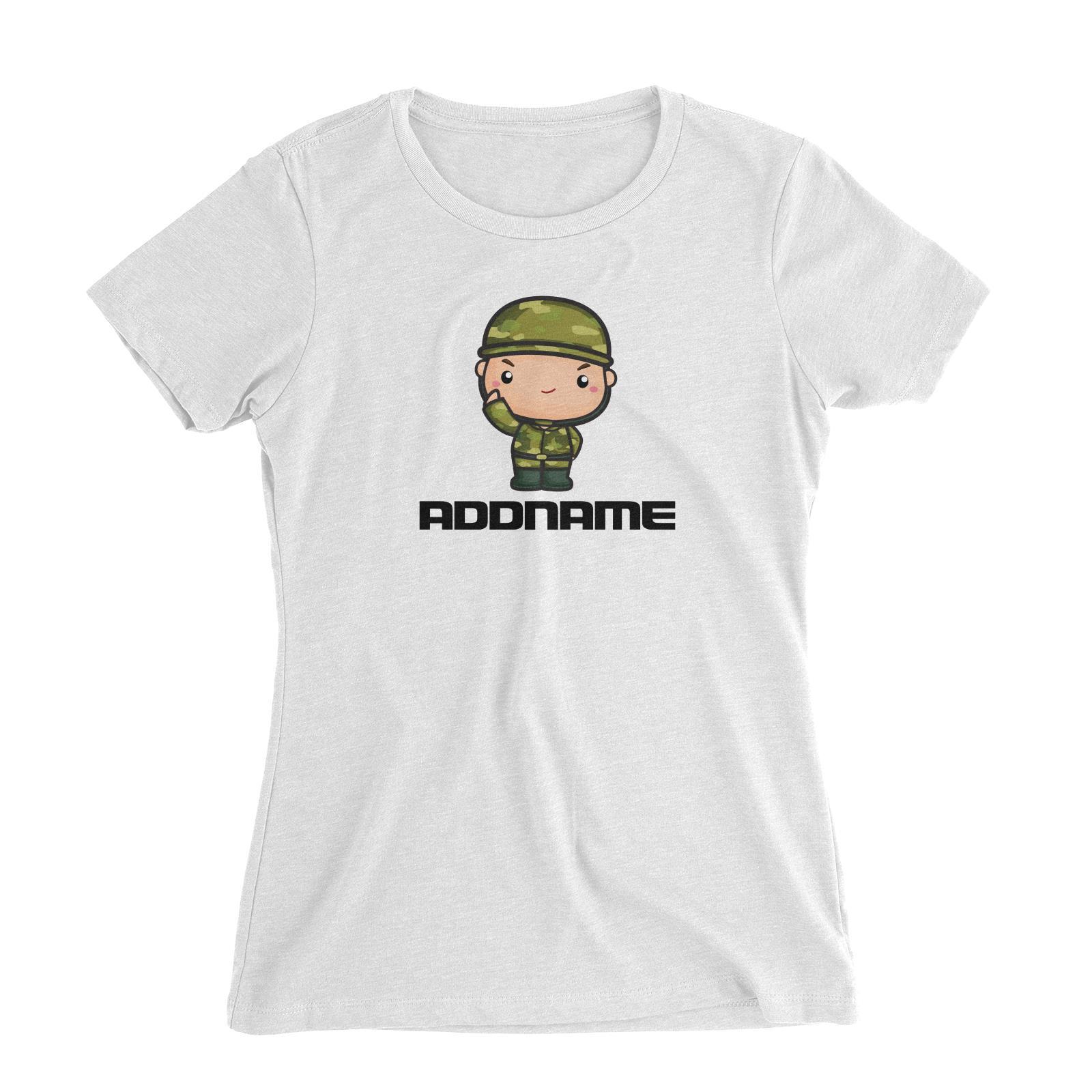Birthday Battle Theme Army Soldier Boy Addname Women's Slim Fit T-Shirt