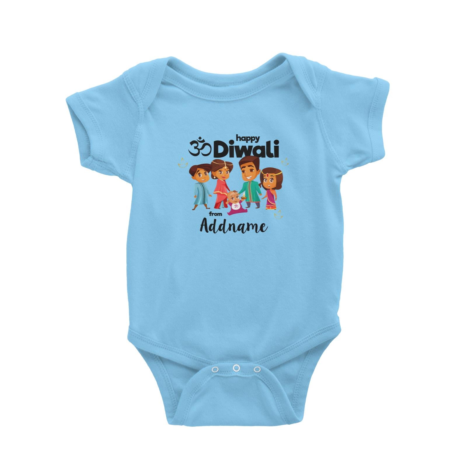 Cute Family Of Five OM Happy Diwali From Addname Baby Romper
