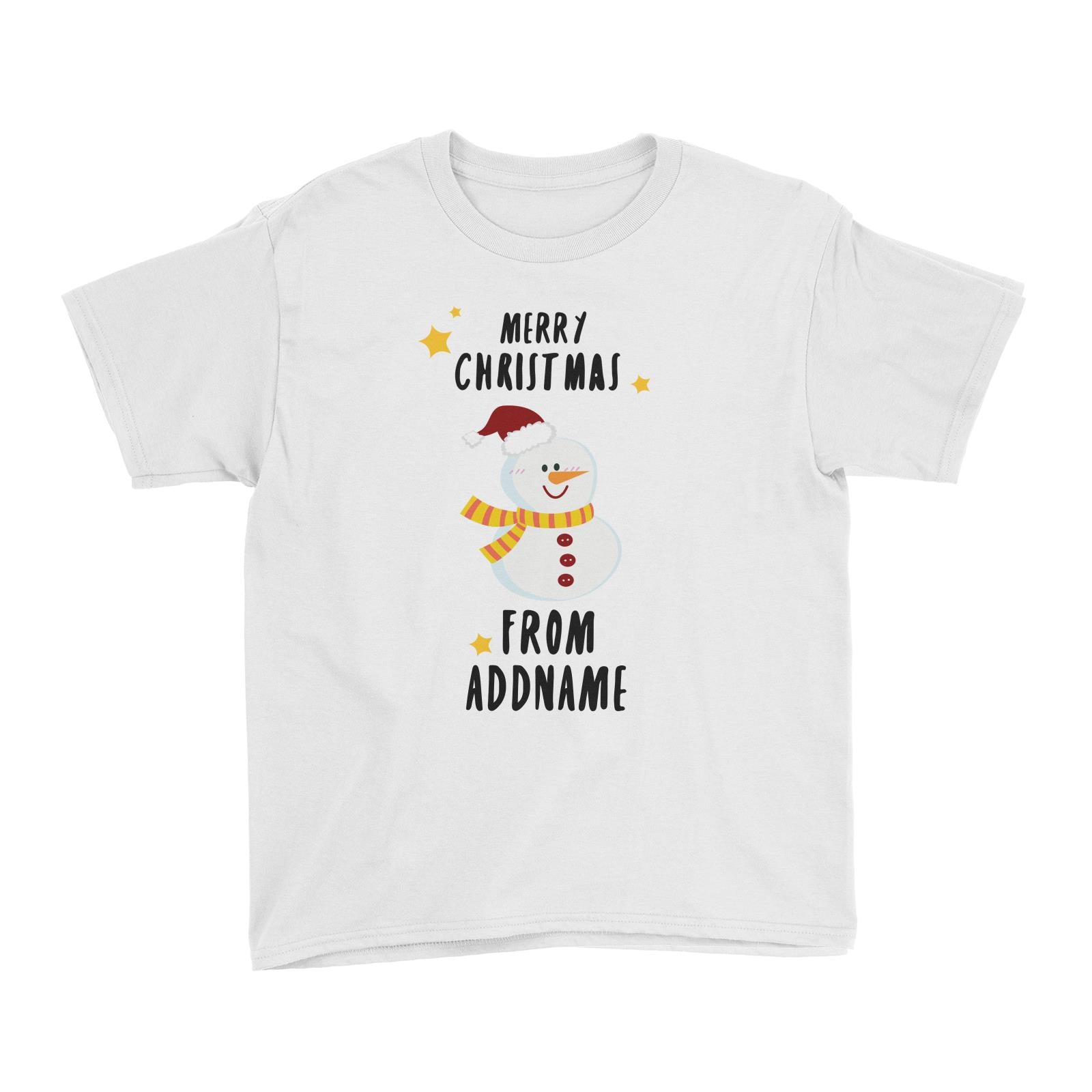 Cute Snowman Merry Christmas Greeting Addname Kid's T-Shirt  Personalizable Designs Matching Family