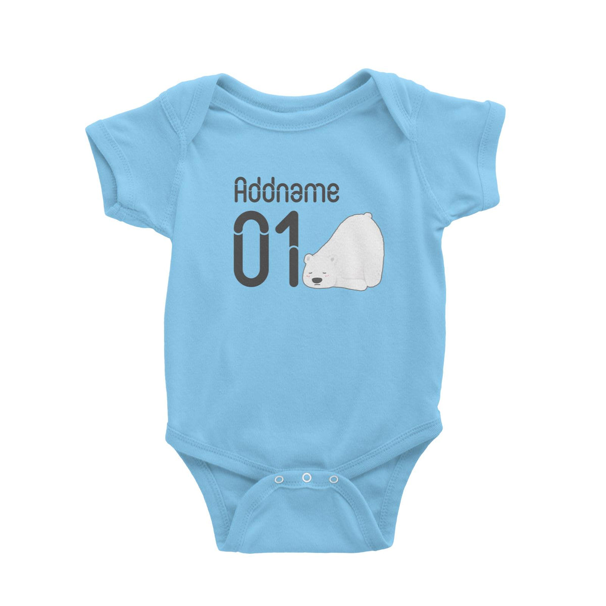 Name and Number Cute Hand Drawn Style Polar Bear Baby Romper