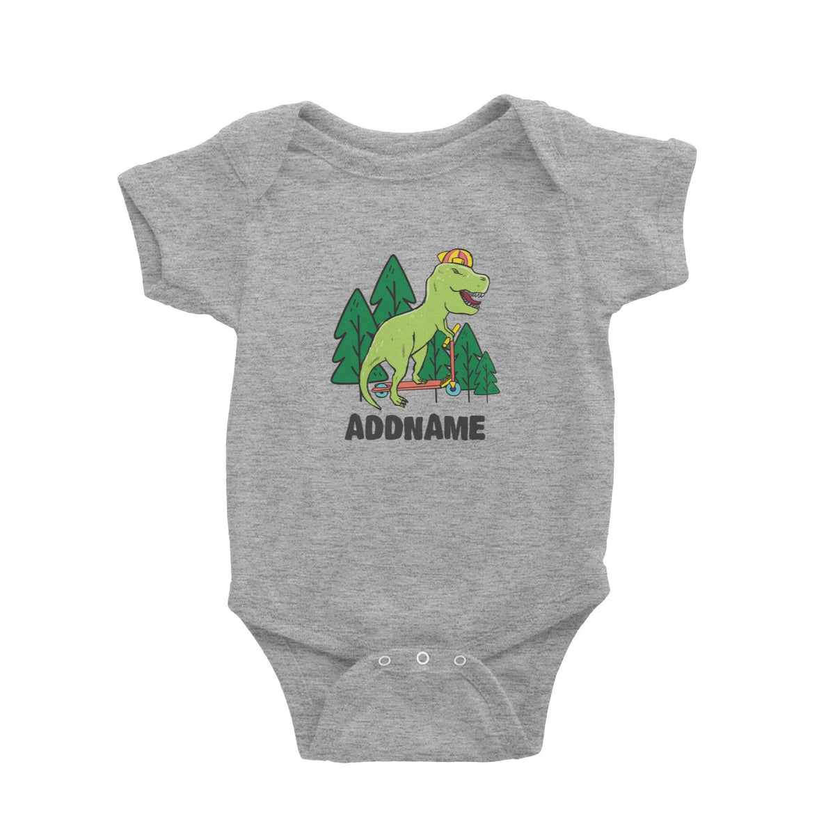 Super Cute Dinosaur Rides Scooter Into Woods Baby Romper