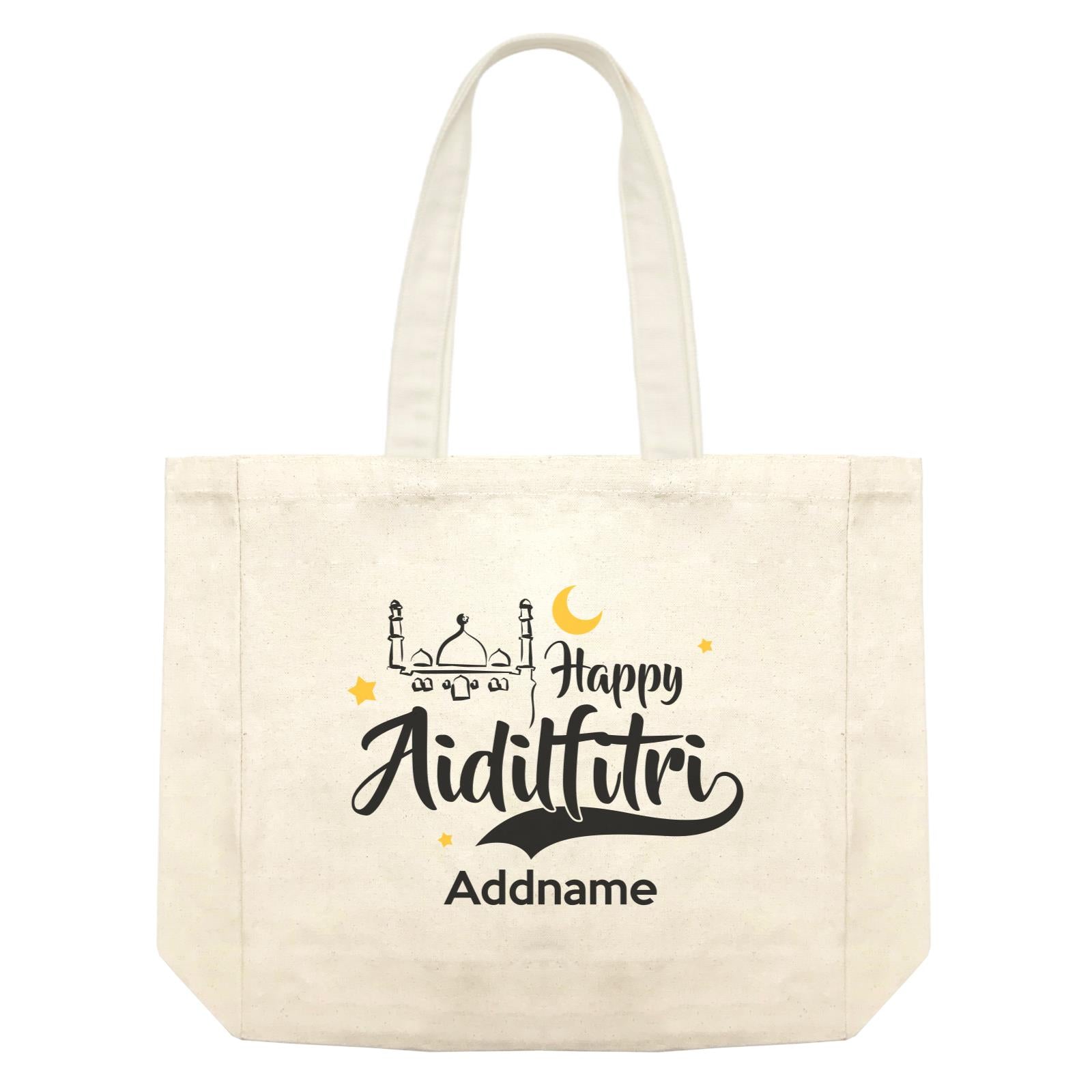 Raya Typography Doodle Mosque Happy Aidilfitri Addname Accessories Shopping Bag