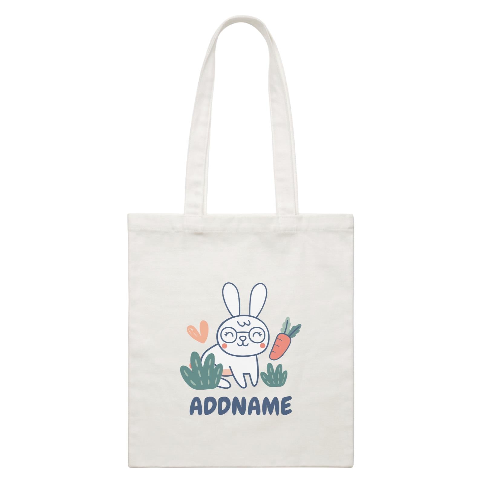 Super Cute Rabbit With Glasses White Canvas Bag