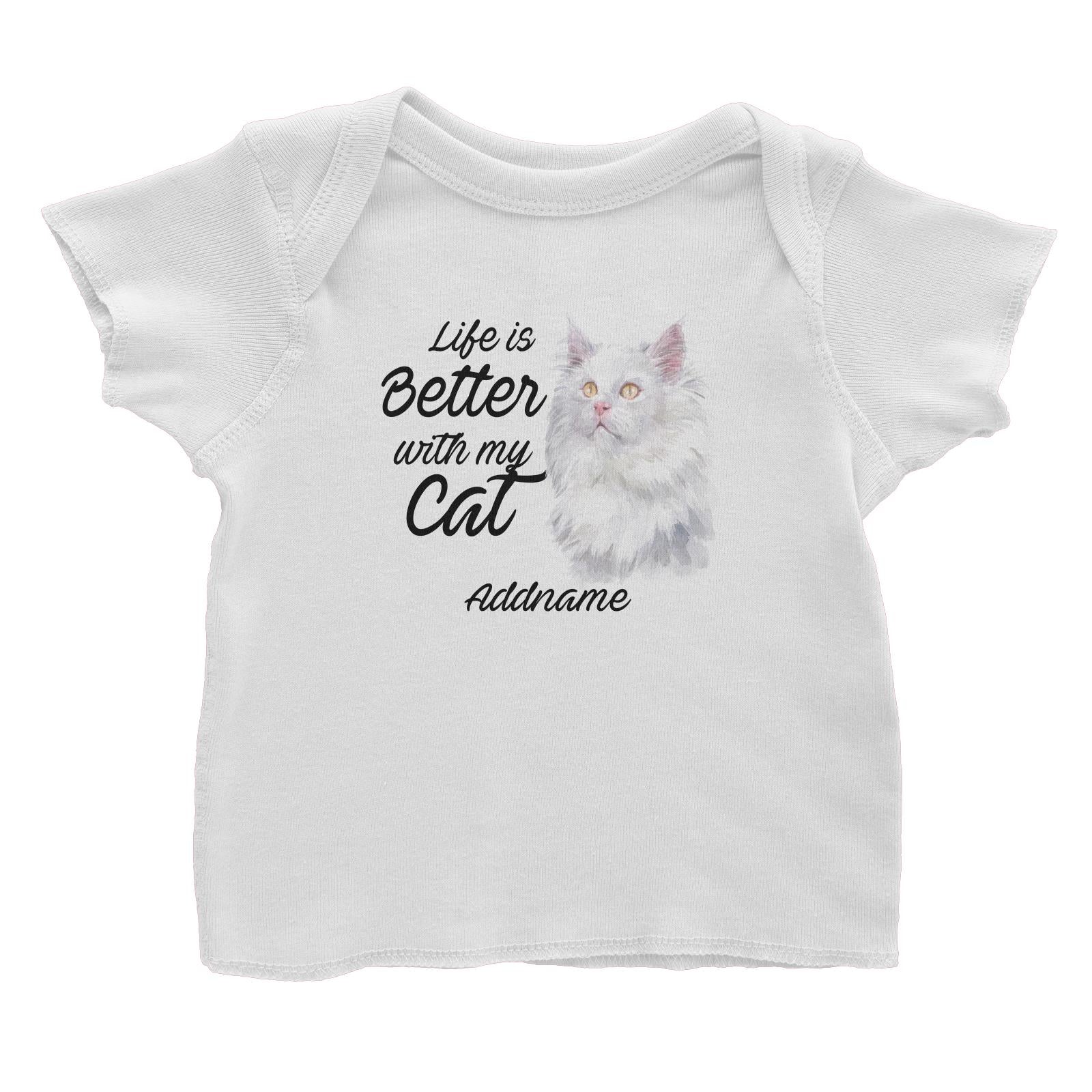 Watercolor Life is Better With My Cat Deutsch Langhaar Katzen Addname Baby T-Shirt