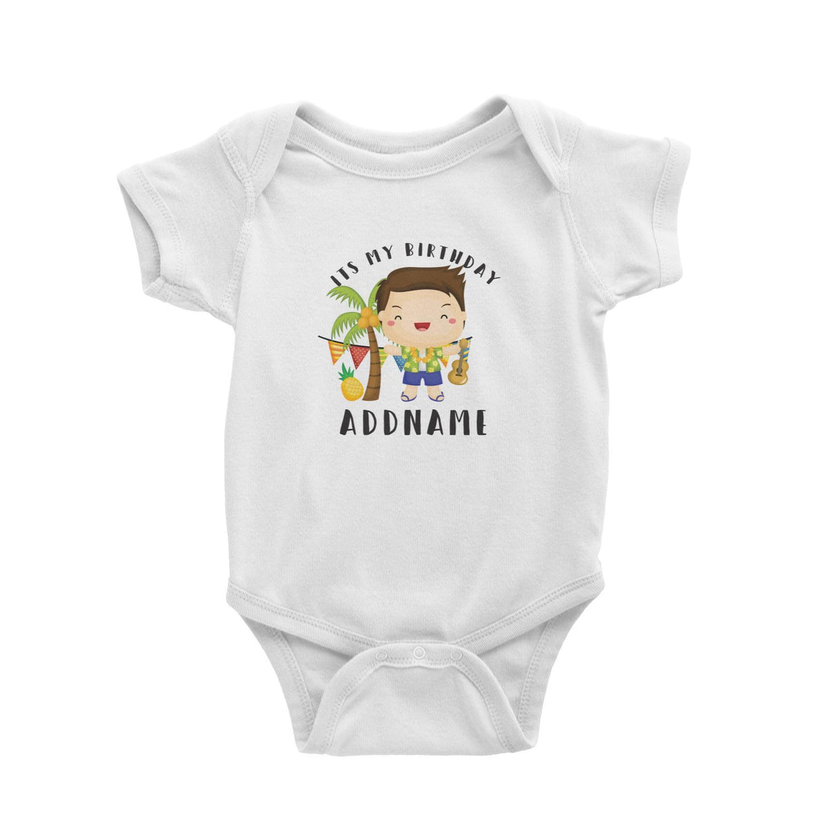 Birthday Hawaii Boy Taking Ukelele Its My Birthday Addname Baby Romper
