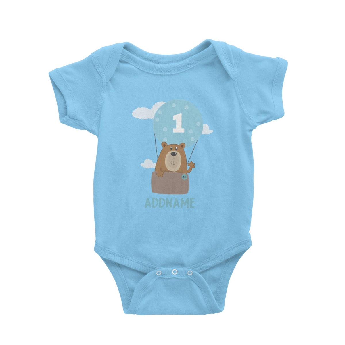 Cute Bear Boy with Hot Air Balloon Birthday Theme Personalizable with Name and Number Baby Romper