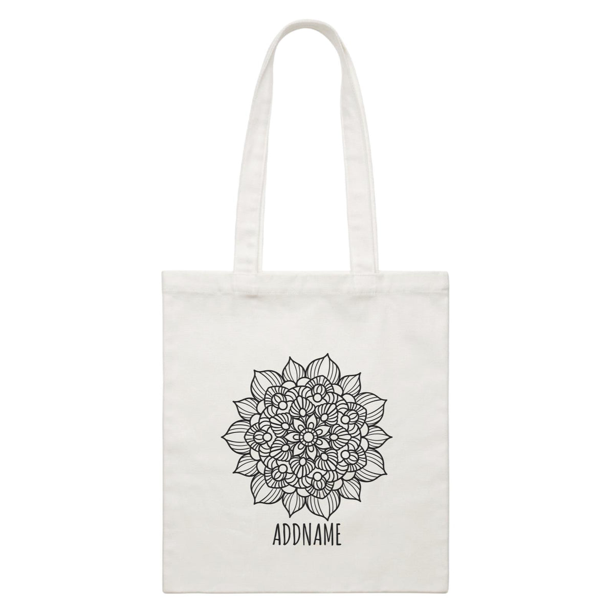 Monochrome Mandala 2 Addname White Canvas Bag