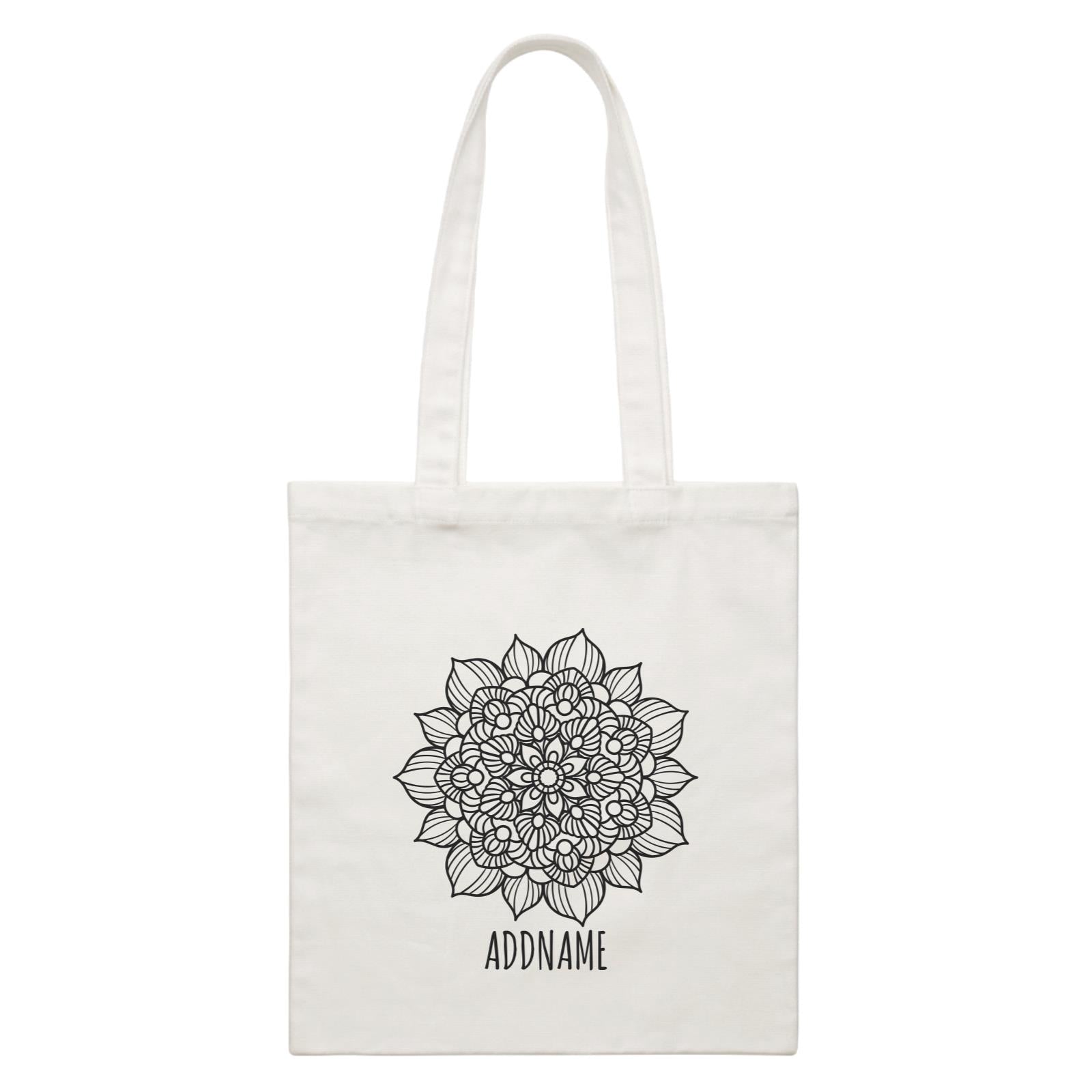 Monochrome Mandala 2 Addname White Canvas Bag
