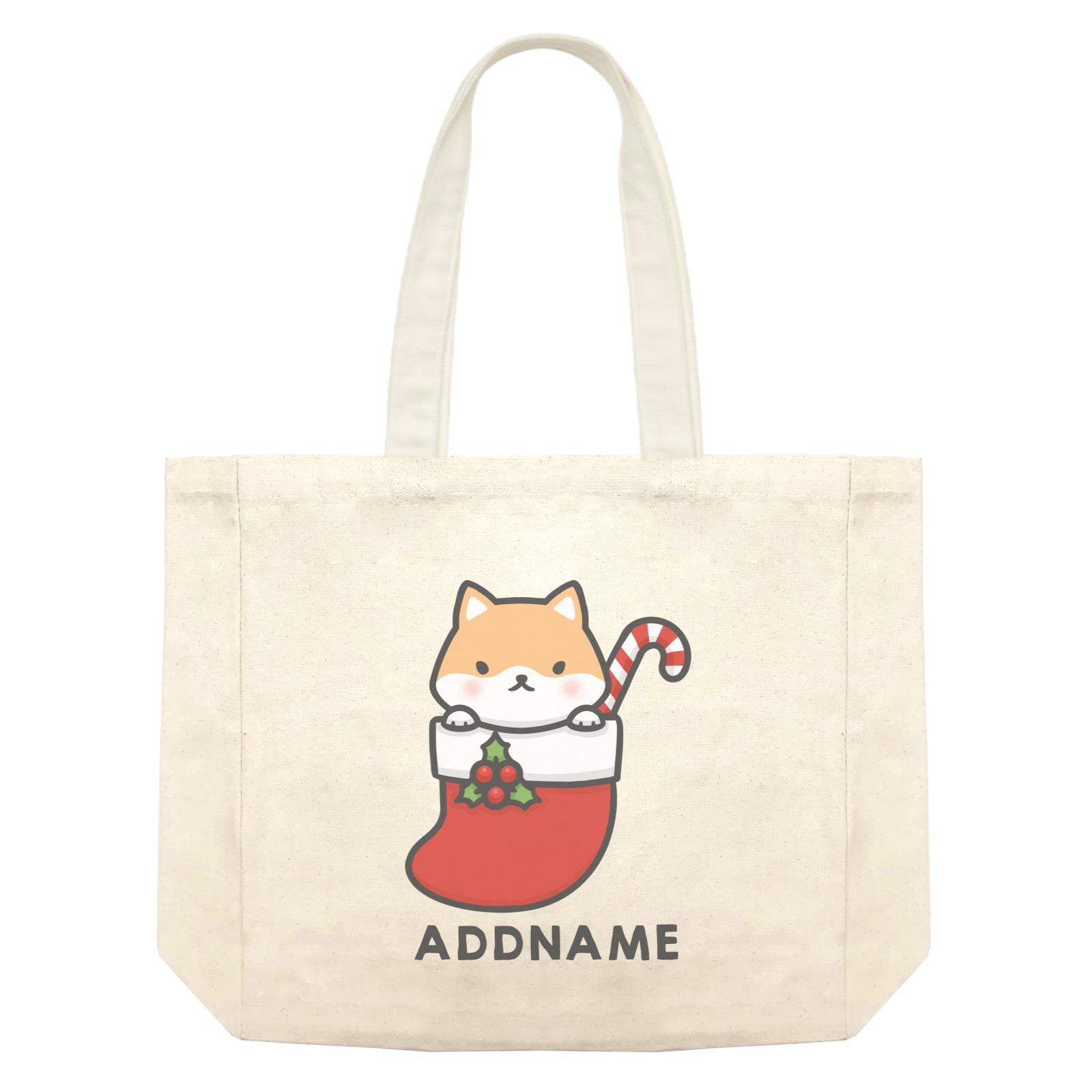 Xmas Cute Dog In Christmas Sock Addname Accessories Shopping Bag