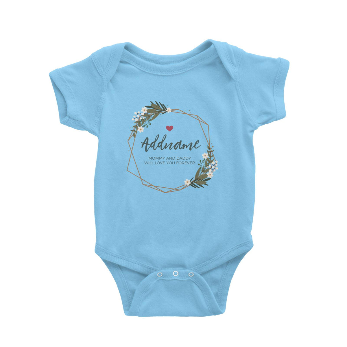 White Flowers and Geometric Frame Wreath Personalizable with Name and Text Baby Romper