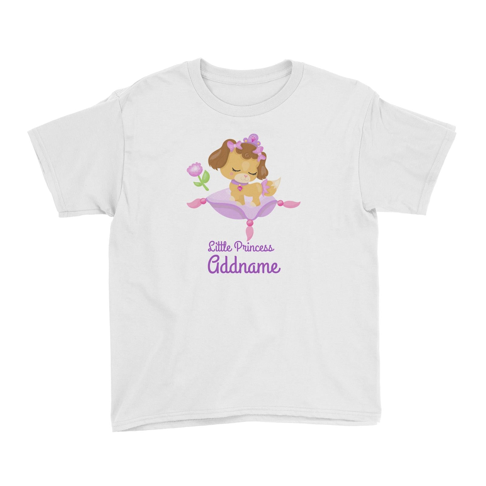Little Princess Pets Dog On Pillow Addname Kid's T-Shirt