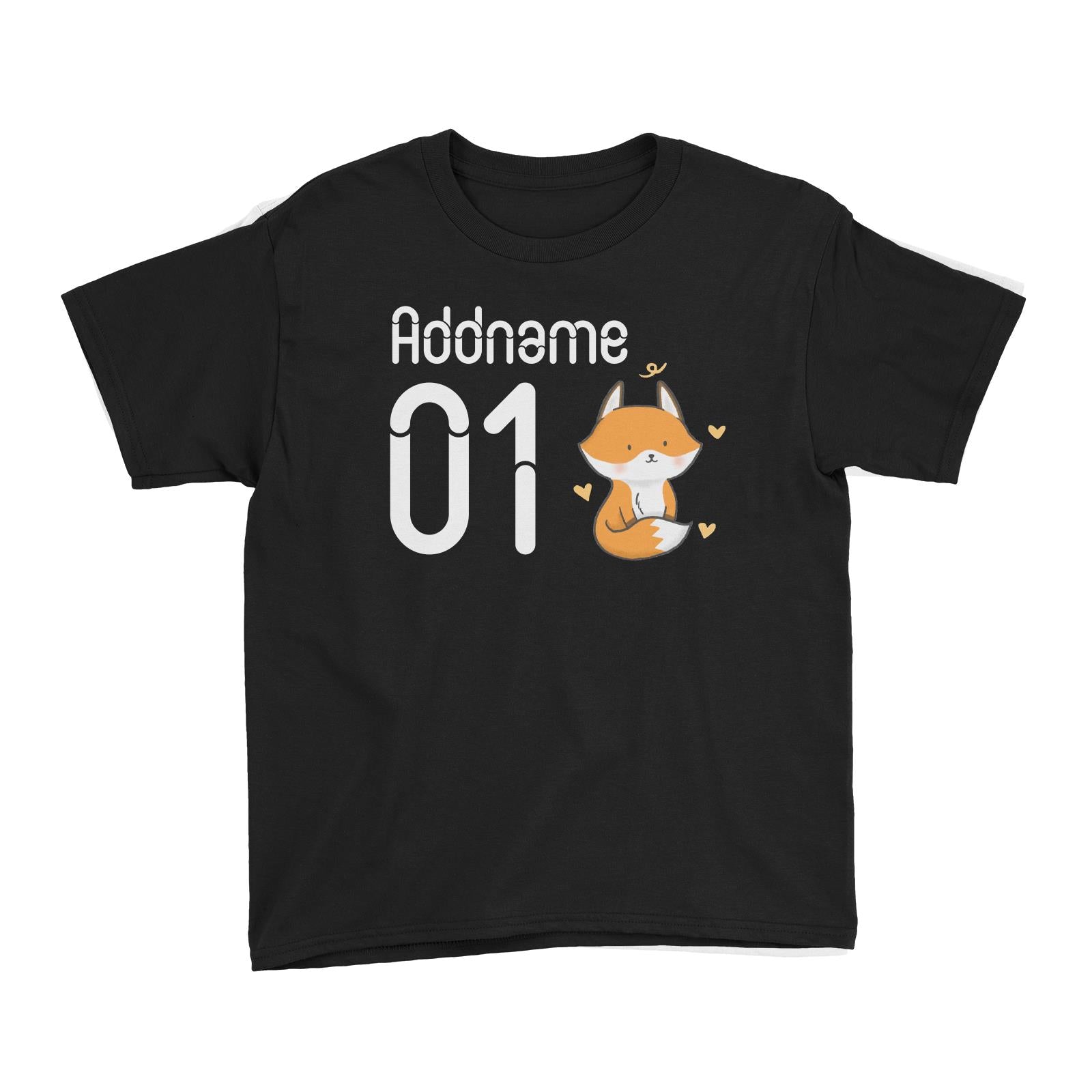 Name and Number Cute Hand Drawn Style Fox Kid's T-Shirt