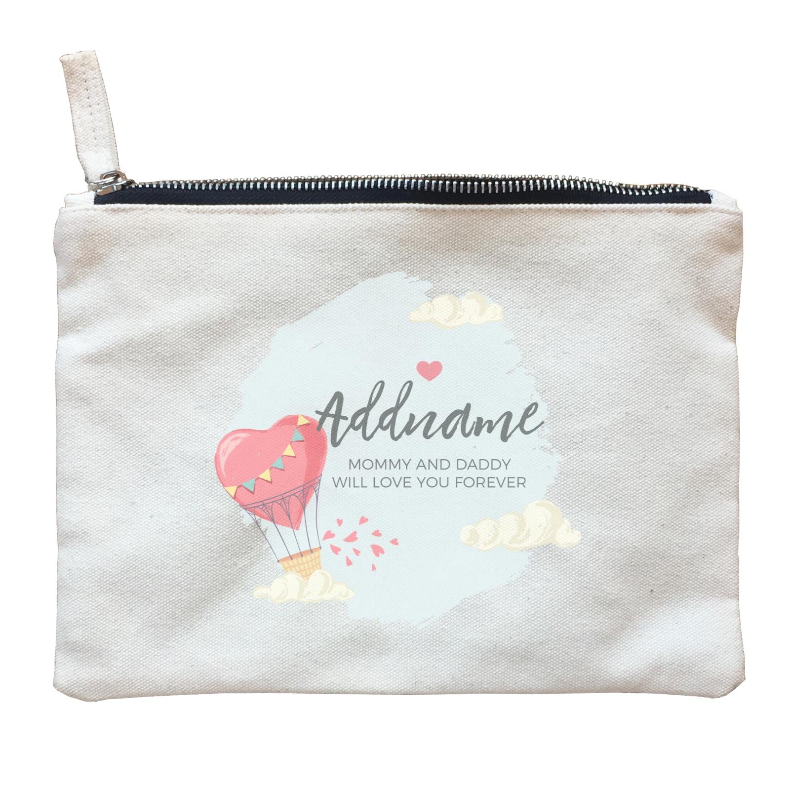 Heart Shaped Hot Air Balloon with Hearts and Clouds Personalizable with Name and Text Zipper Pouch
