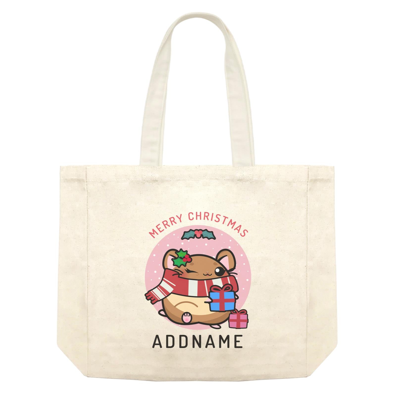 Merry Christmas Cute Santa Mistletoe Mother Hamster Shopping Bag