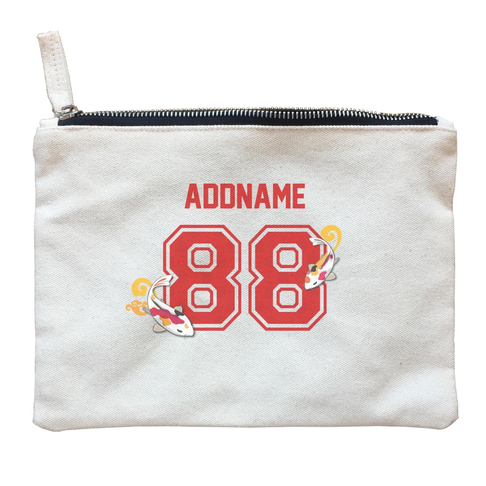 Chinese New Year Lucky 88 Fish Red Pattern Name and Number Accessories Zipper Pouch