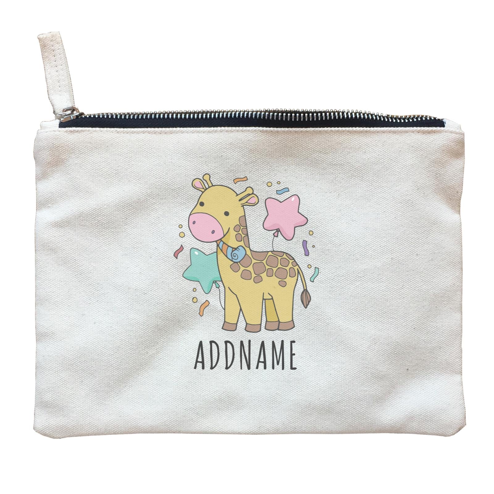 Birthday Sketch Animals Giraffe with Party Horn Addname Zipper Pouch