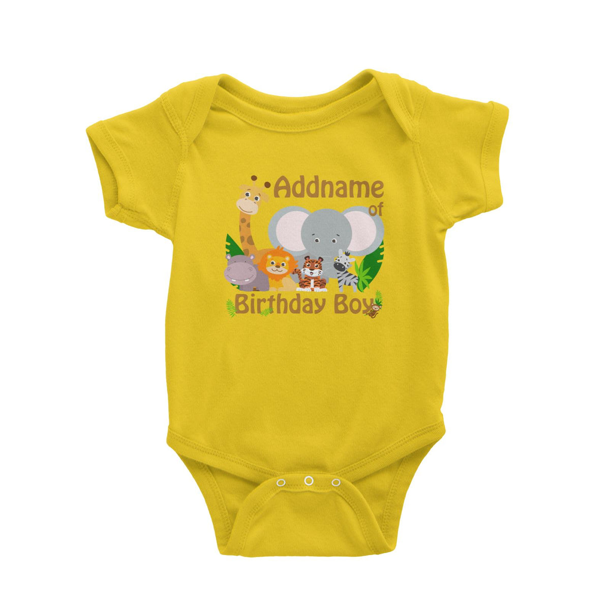 Animal Safari Jungle Birthday Theme Addname of Birthday Boy Baby Romper