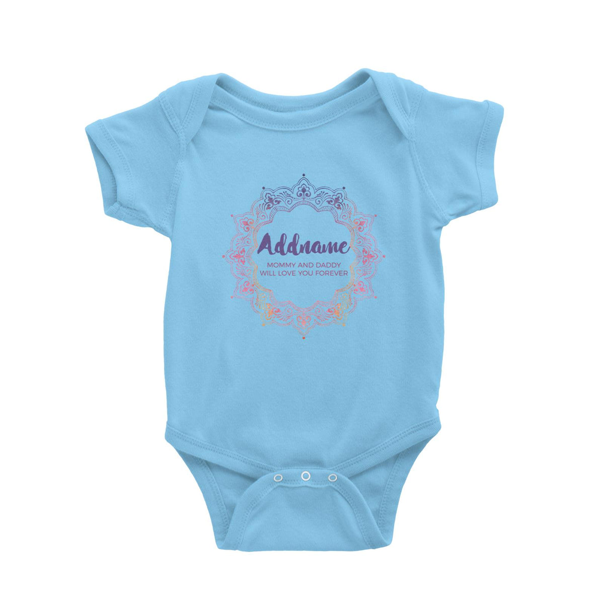 Pink and Purple Ethnic Mandala Motif Personalizable with Name and Text Baby Romper