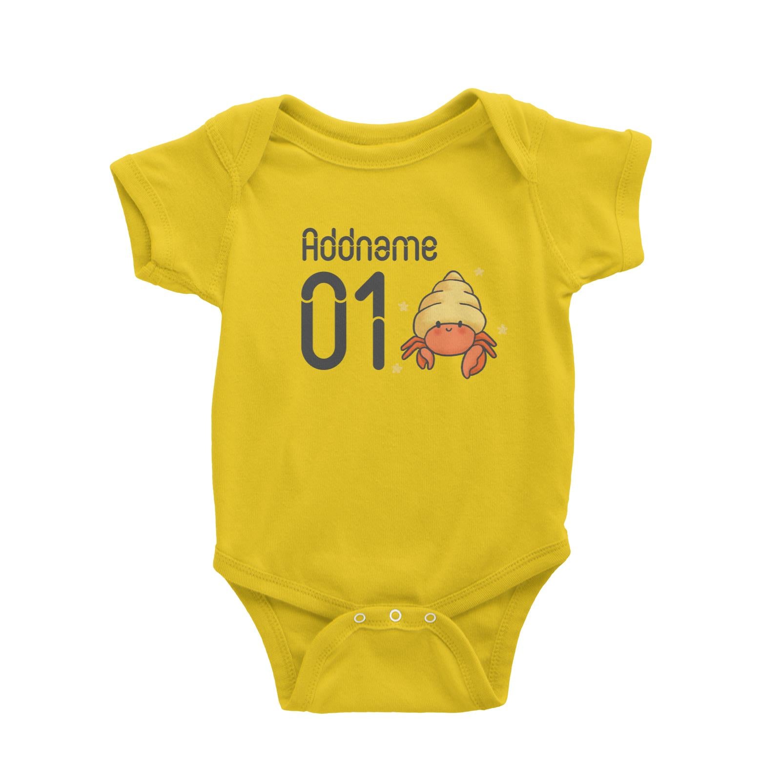 Name and Number Cute Hand Drawn Style Hermit Crab Baby Romper