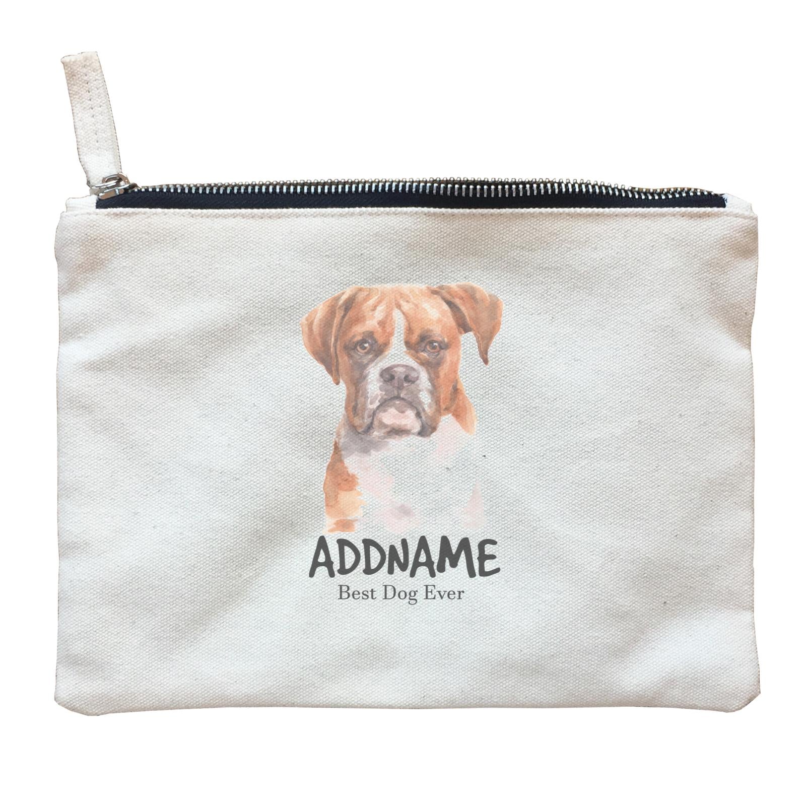 Watercolor Dog Boxer Brown Ears Best Dog Ever Addname Zipper Pouch