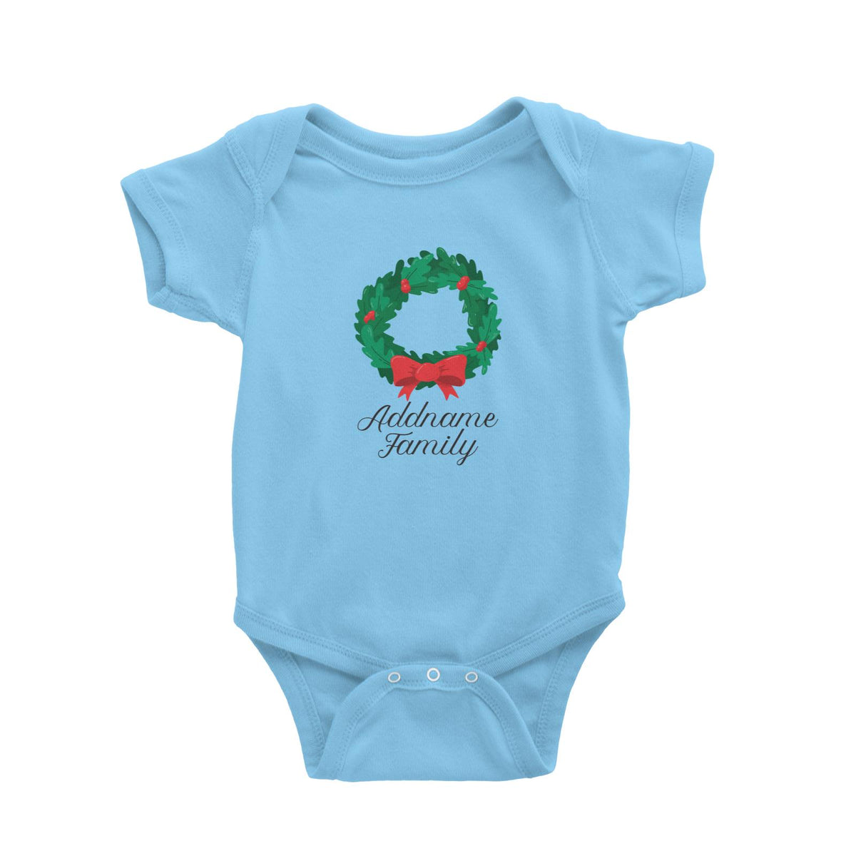 Christmas Series Wreath with Ribbon Addname Family Baby Romper