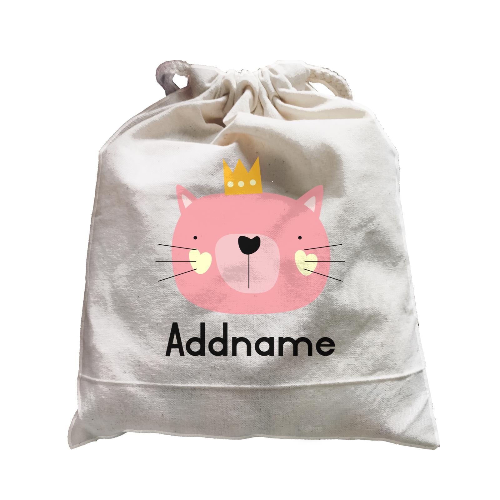 Crown Animal Pink Cat with Heart Blush and Whiskers Addname Satchel