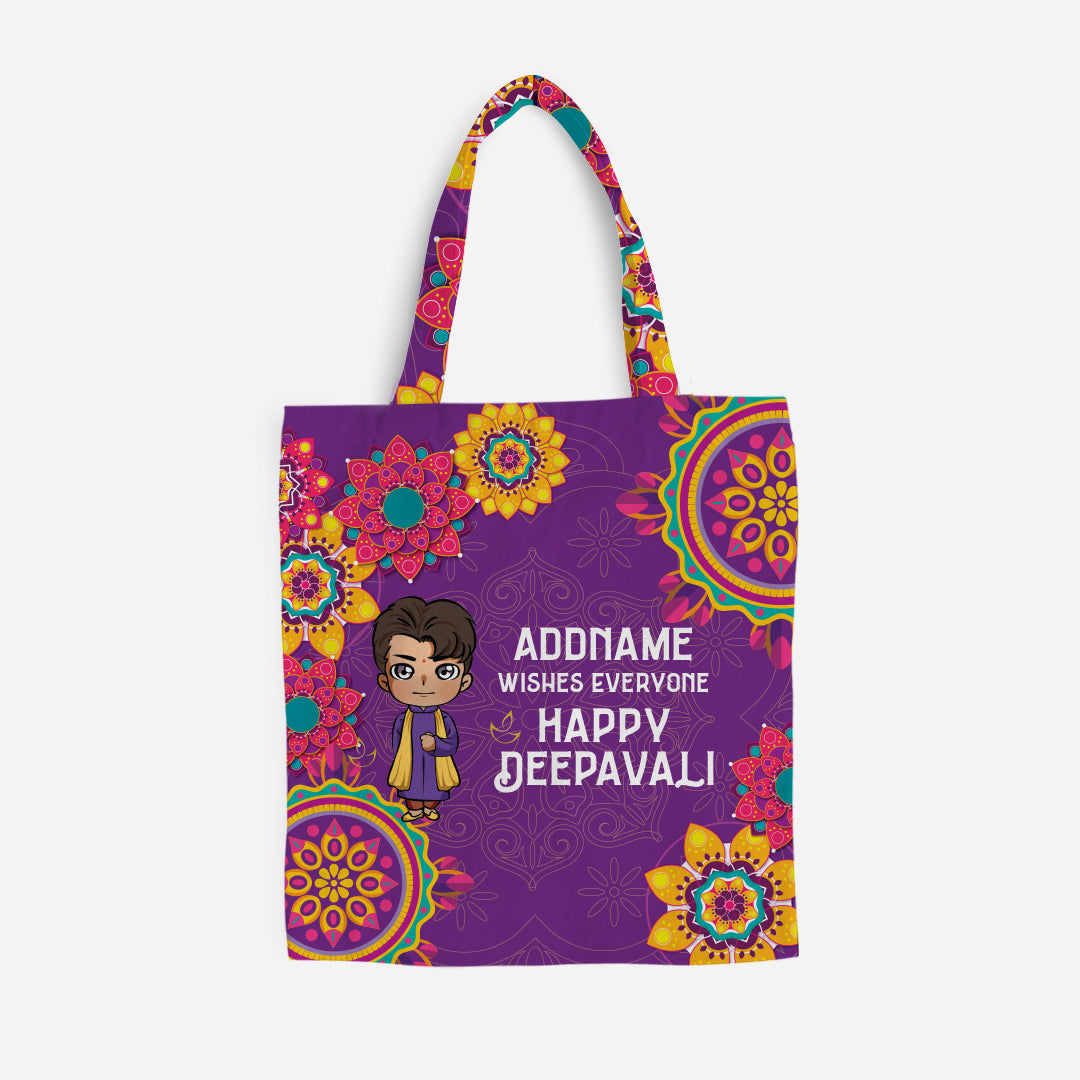Deepavali Chibi Full Print Canvas Bag - Man Front Addname Wishes Everyone Deepavali