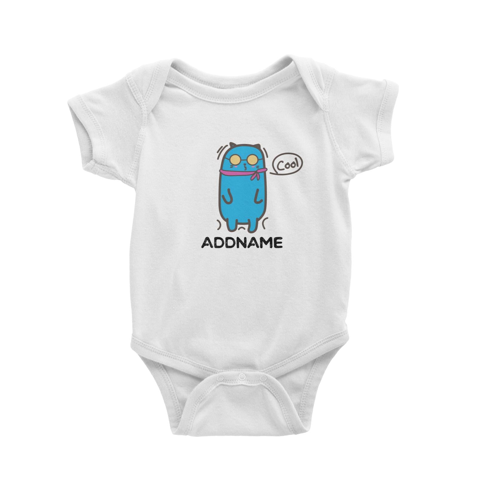Cute Animals And Friends Series Cool Blue Cat With Sunglasses Addname Baby Romper