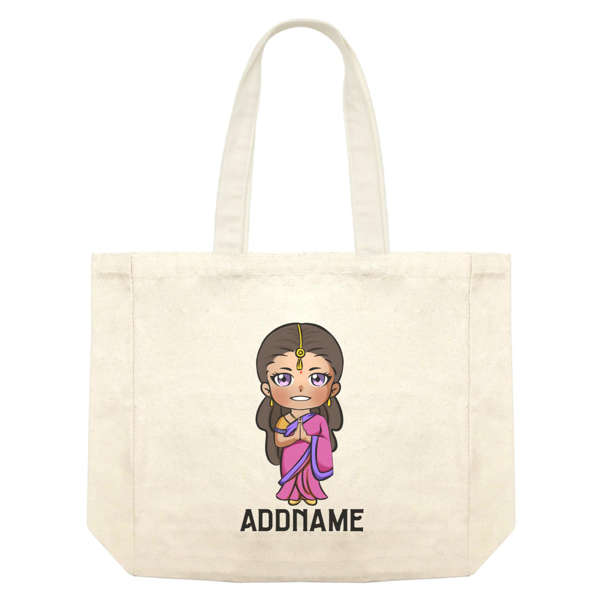 Deepavali Series Chibi Woman Front Addname Shopping Bag