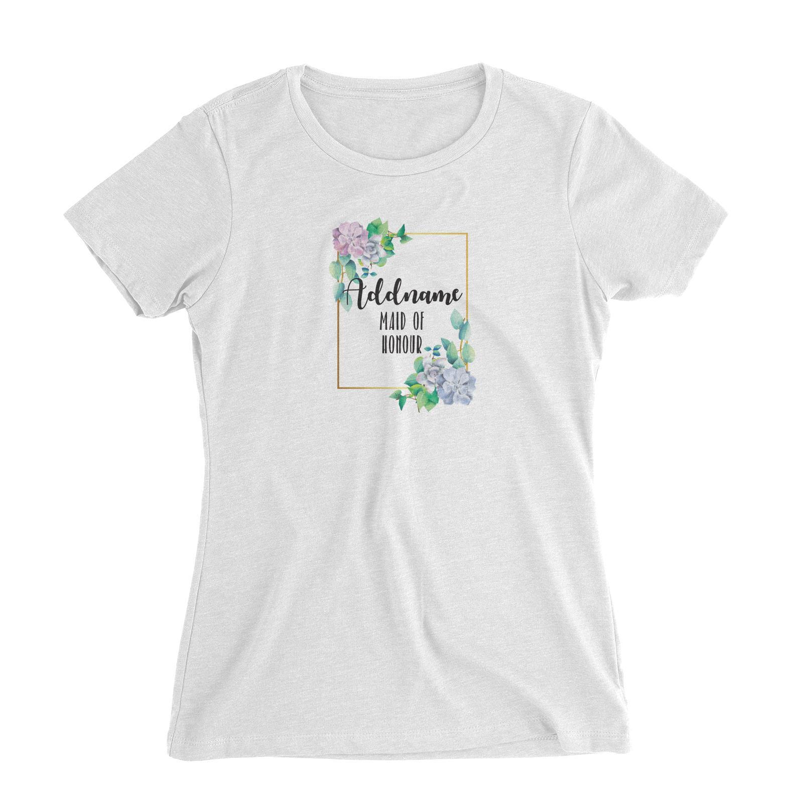 Bridesmaid Floral Modern Blue Flowers With Frame Maid Of Honour Addname Women Slim Fit T-Shirt