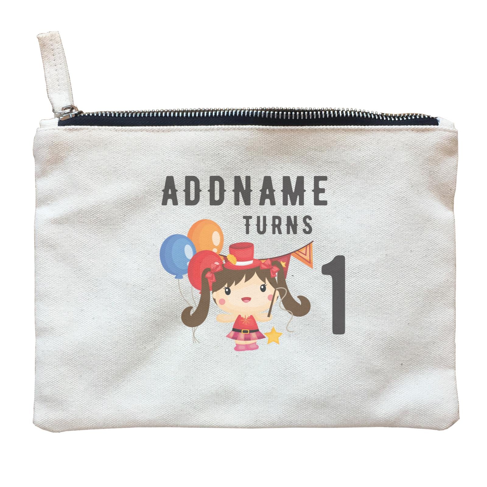 Birthday Circus Happy Girl Leader of Performance Addname Turns 1 Zipper Pouch