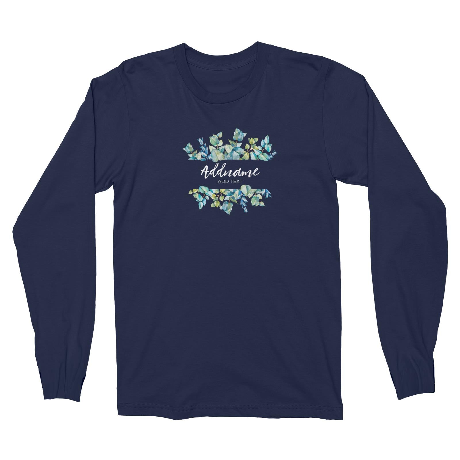 Add Your Own Text Teacher Blue Leaves Box Addname And Add Text Long Sleeve Unisex T-Shirt