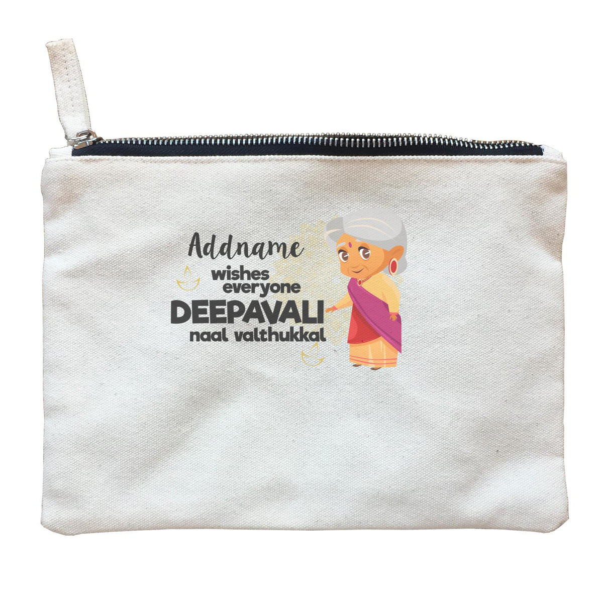 Cute Grandma Wishes Everyone Deepavali Addname Zipper Pouch