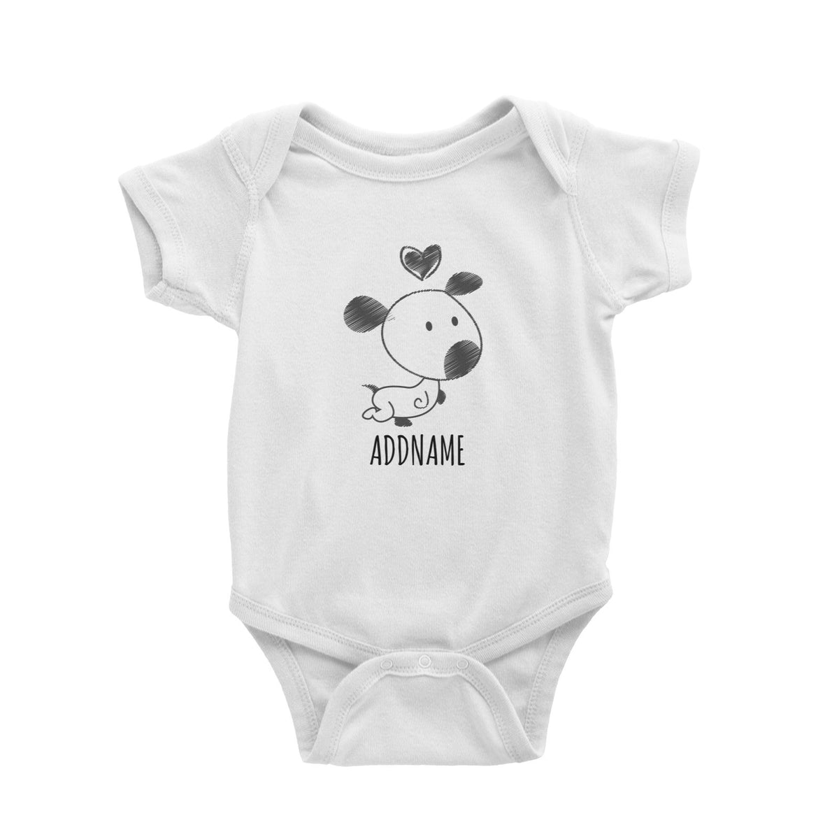 B&amp;W Sketch Dog White White Baby Romper
