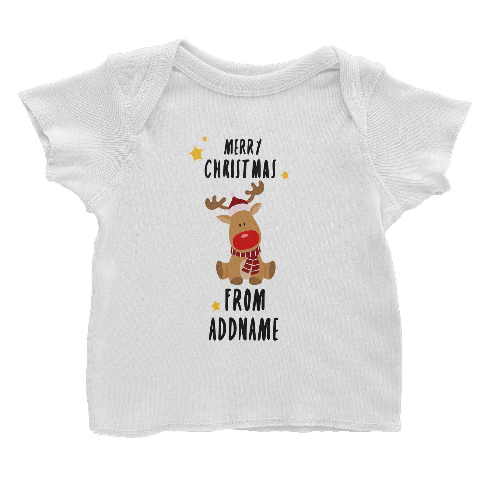 Cute Rudolph Merry Christmas Greeting Addname Baby T-Shirt  Animal Personalizable Designs Matching Family