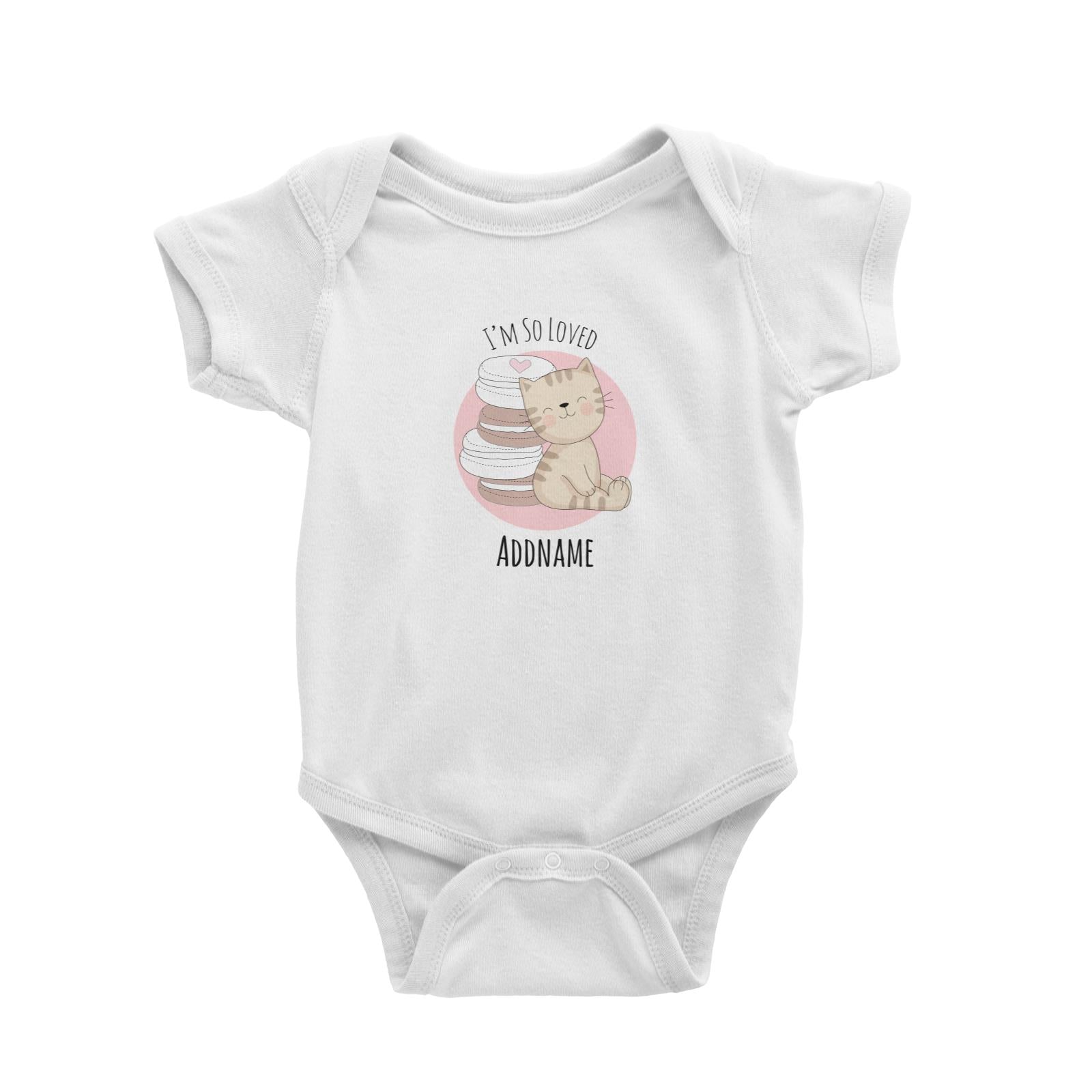 Sweet Animals Sketches Cat Macaroons I'm So Loved Addname Baby Romper