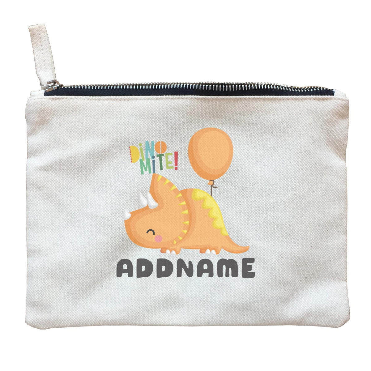 Birthday Dinosaur Happy Orange Triceratop DinoMite Ties With Balloon Addname Zipper Pouch