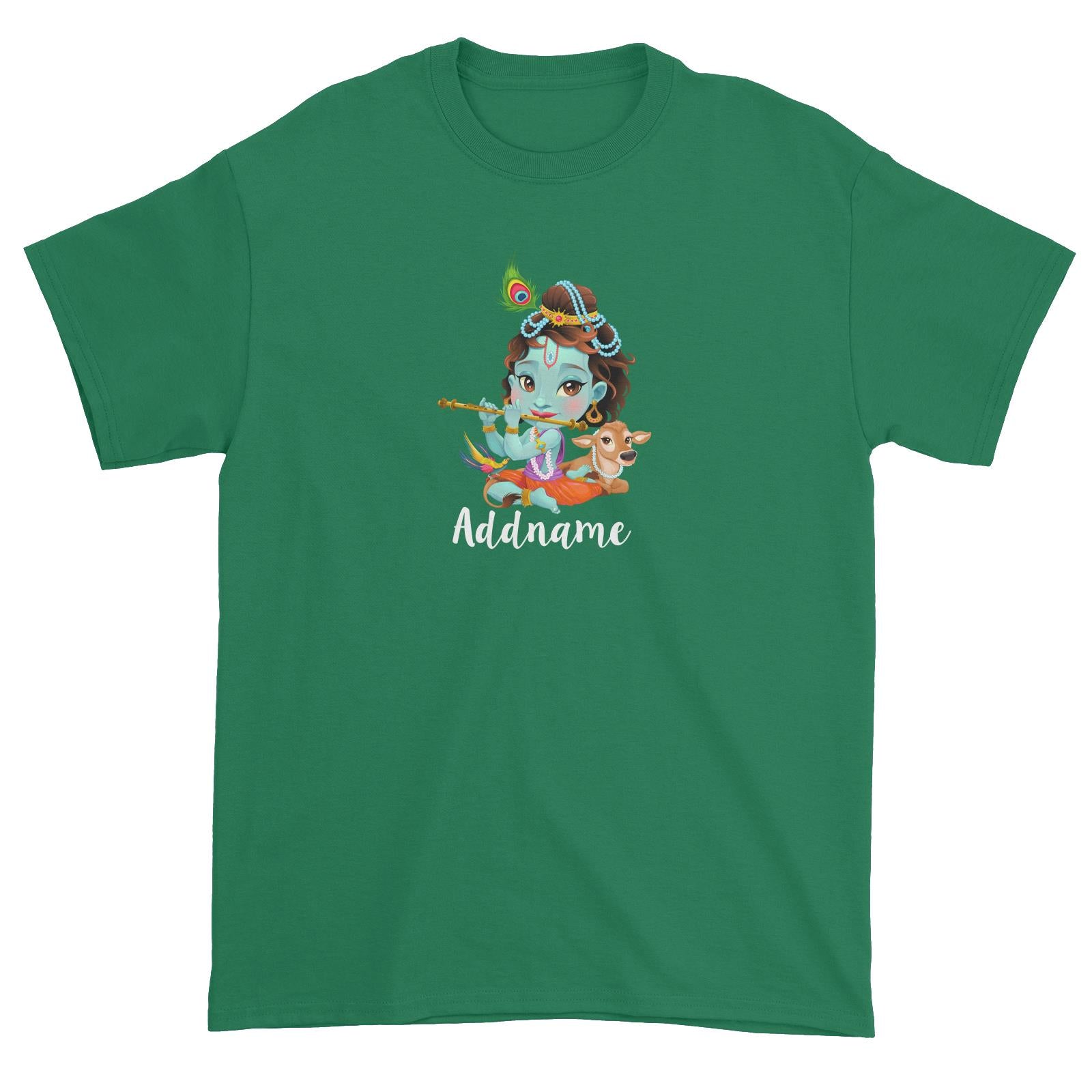 Artistic Krishna Playing Flute with Cow Addname Unisex T-Shirt