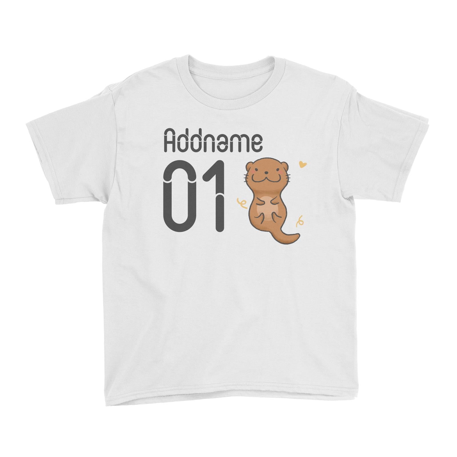 Name and Number Cute Hand Drawn Style Otter Kid's T-Shirt (FLASH DEAL)