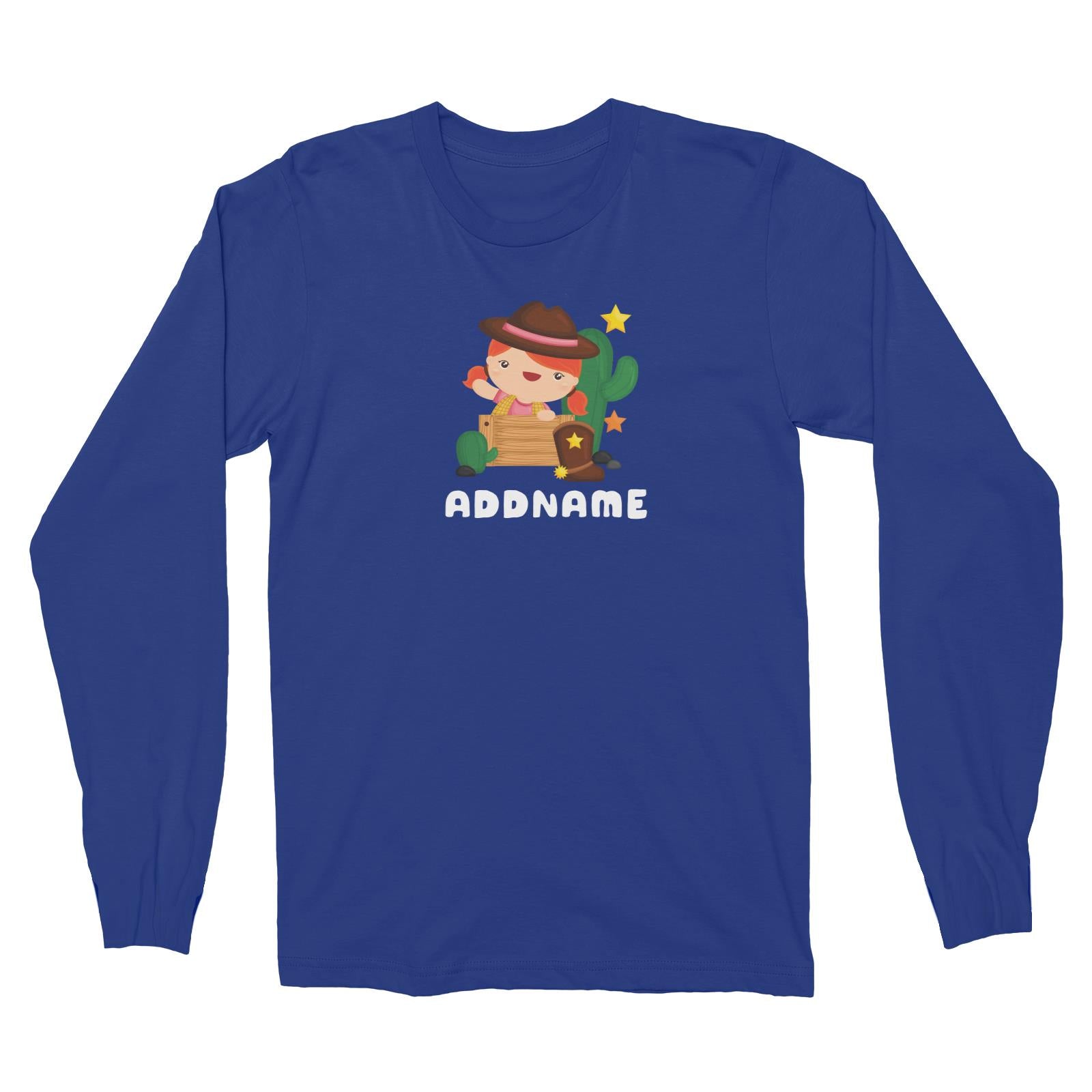 Birthday Cowboy Style Little Cowgirl Playing Wooden Box Addname Long Sleeve Unisex T-Shirt