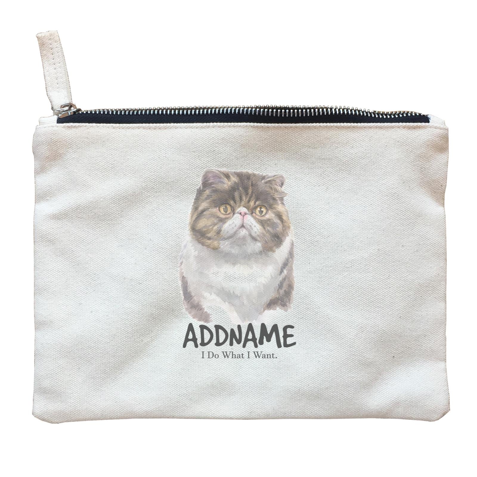 Watercolor Cat Exotic Shorthair Brown I Do What I Want Addname Zipper Pouch