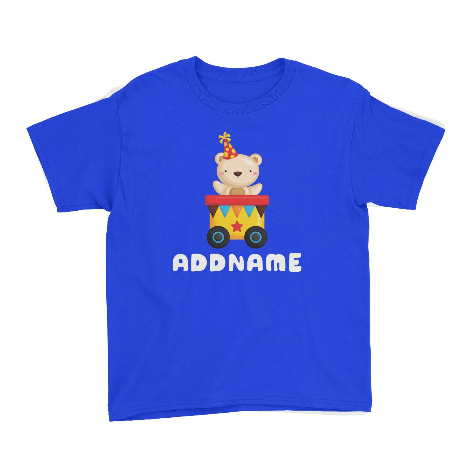 Birthday Fun Train Bear Wearing Party Hat Addname Kid's T-Shirt