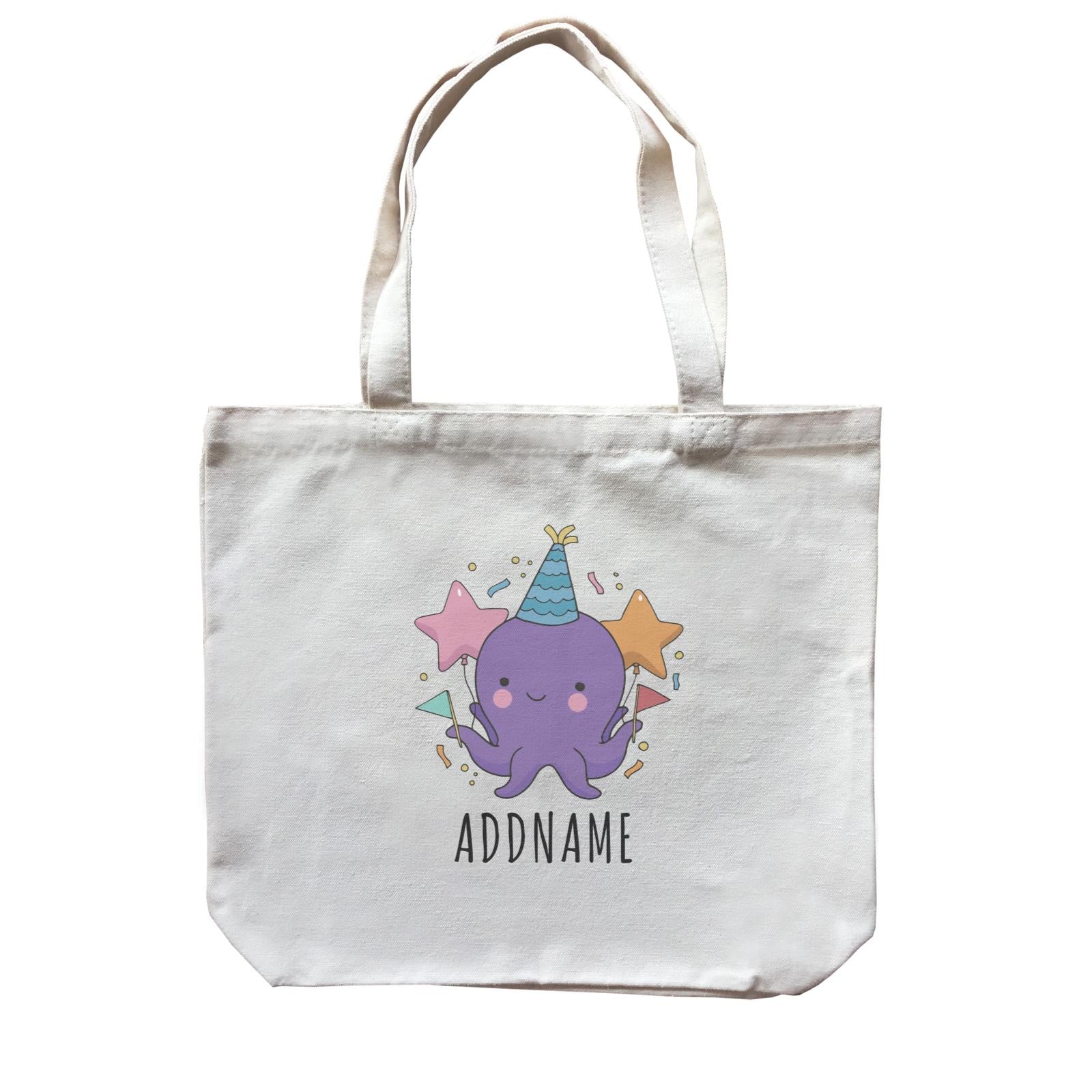 Birthday Sketch Animals Octopus with Flags Addname Canvas Bag