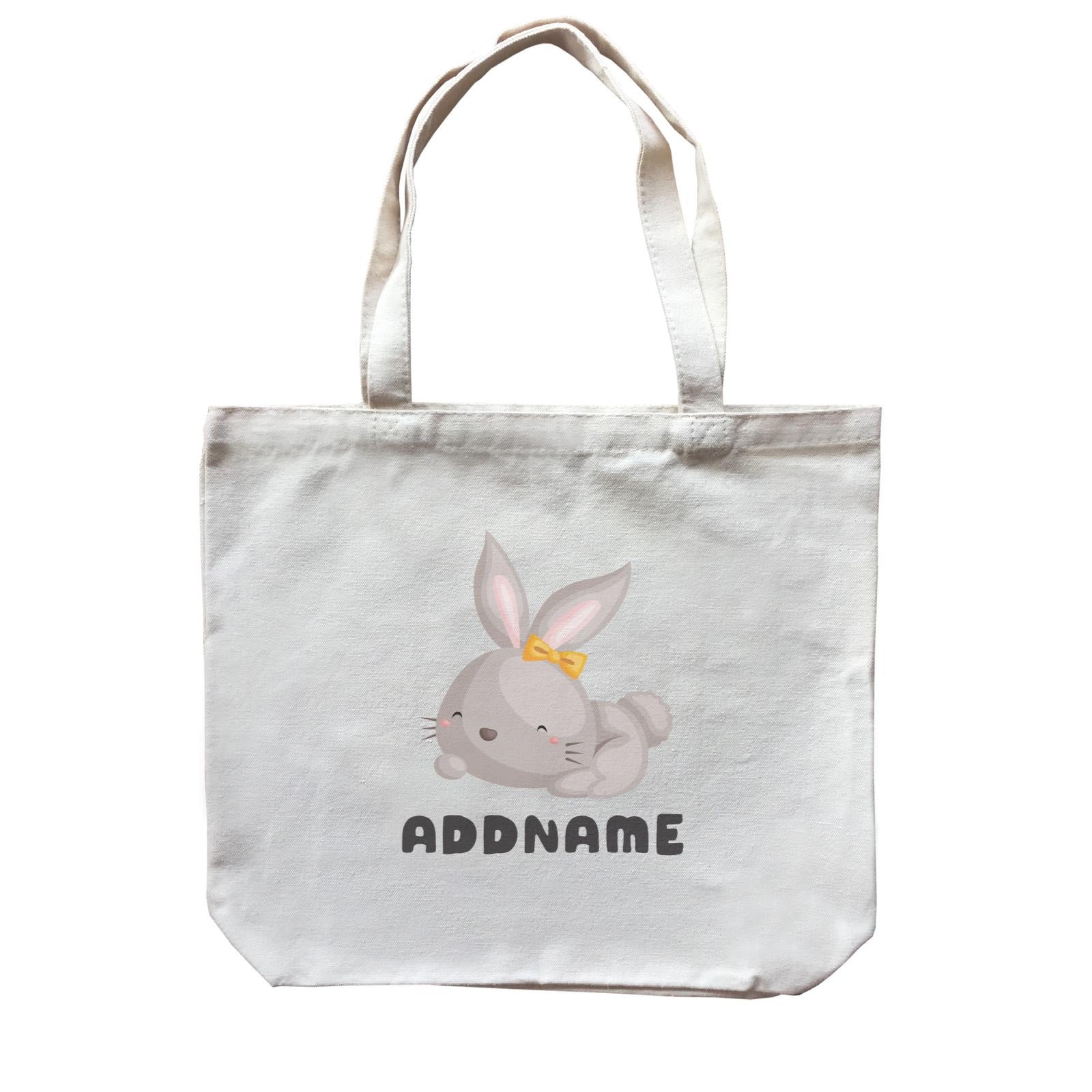 Birthday Friendly Animals Happy Rabbit Wearing Ribbon Addname Canvas Bag