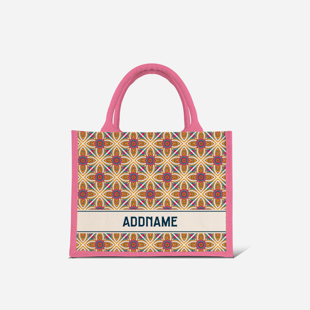Pookal Series Half Lining Small Jute Bag - Vibrant Tiles Light Pink