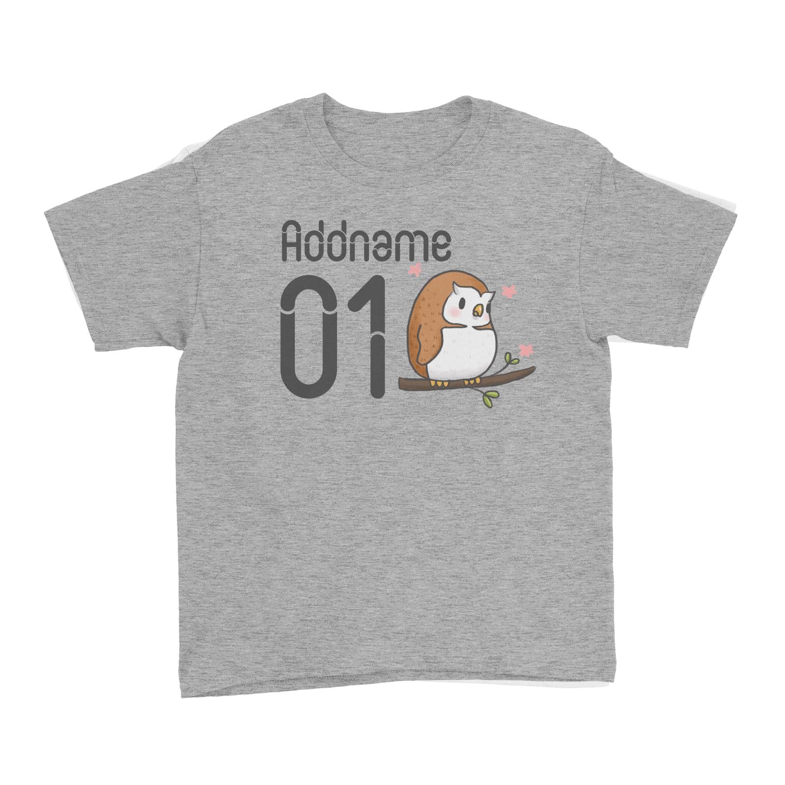Name and Number Cute Hand Drawn Style Owl Kid's T-Shirt