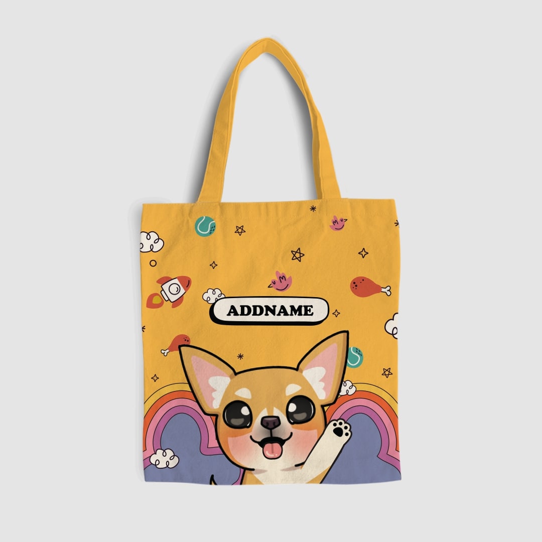 Paw Print Series Full Print Tote Bag - Light Brown Chihuahua