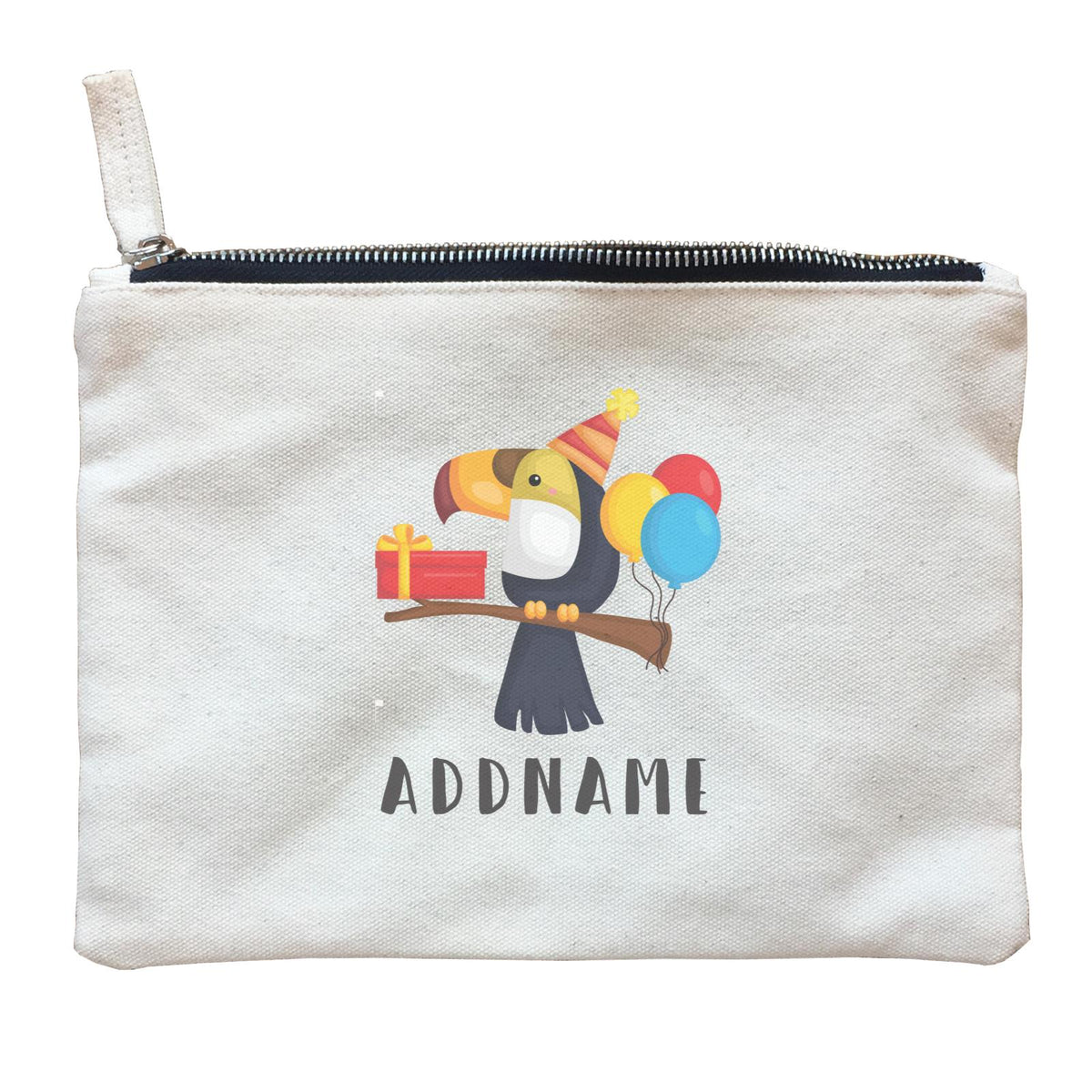 Birthday Hawaii Hornbill Wearing Party Hat Addname Zipper Pouch