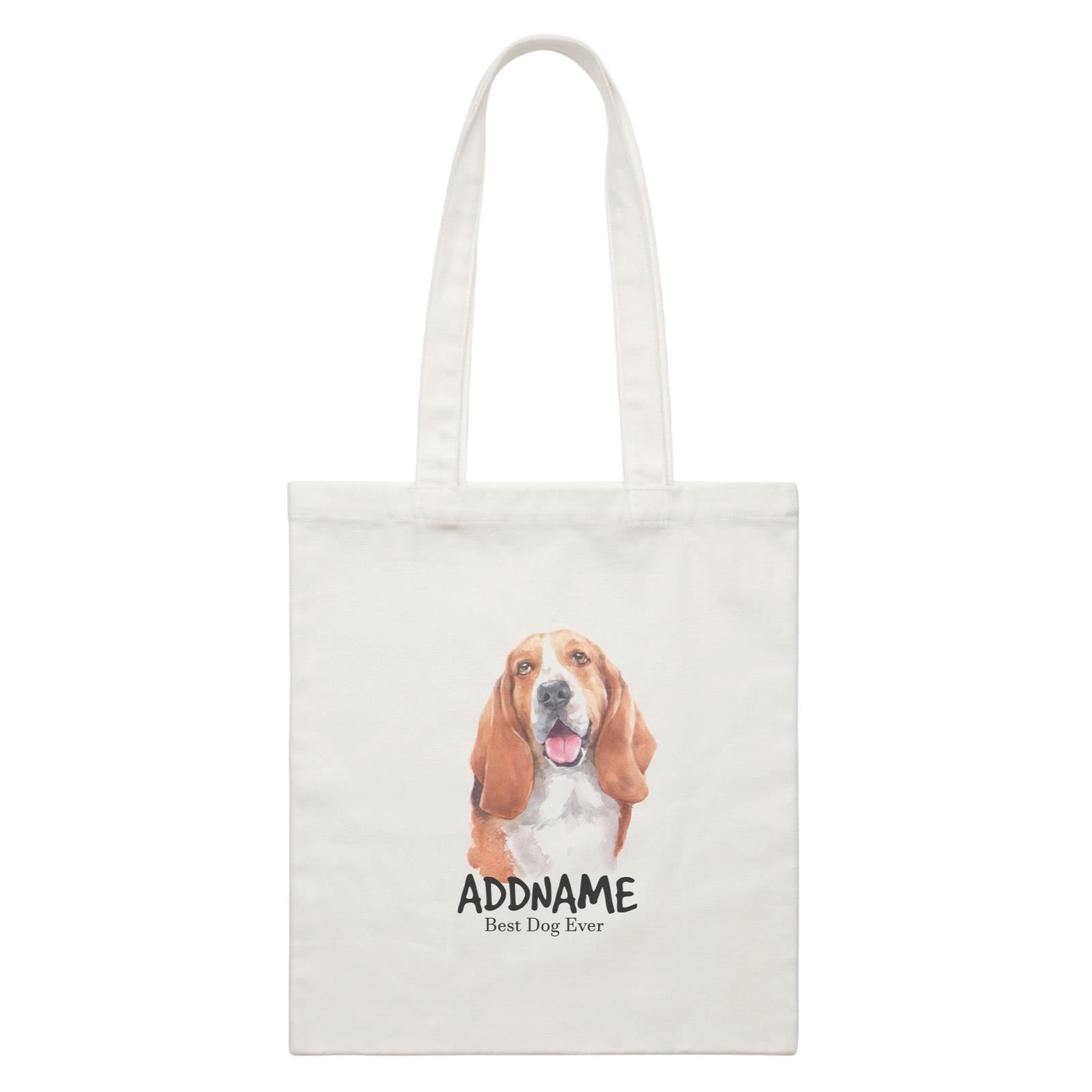 Watercolor Dog Basset Hound Happy Best Dog Ever Addname White Canvas Bag